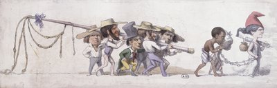 Franciaországot mint gyarmatai rabszolgakereskedőt ábrázoló rajzfilm, 1845-48 körül (toll, tinta és akvarell papíron) alkotó: French School
