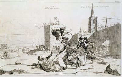 Mademoiselle de Montpensier-t (Grande Mademoiselle) ábrázoló rajzfilm „” Franciaországból kisöpörve Mazarint és támogatóit”” alkotó: French School