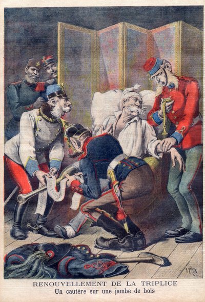 Karikatúra Németország, Ausztria és Olaszország Hármas Szövetségéről, a „Le petit Journal”-ból, 1896. június alkotó: French School