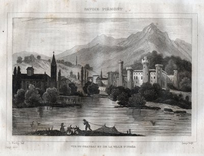 Ivrea vára - Castello di Ivrea - Metszet a „festői Olaszországból”, M. de Norvins, Ch. Nodier 1834-1836. alkotó: French School