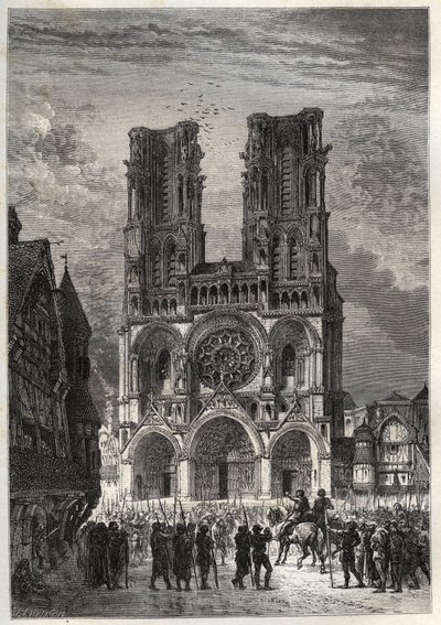 Cathedrale Notre-Dame (Notre Dame) de Laon (1150-1180), Aisne - Laoni székesegyház - metszet a "" Franciaország története az unokáimnak mesélt" című könyvből" - Francois Guizot - 1872-1876 alkotó: French School