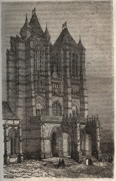 Cathedrale Notre-Dame de Noyon Oise-ban, Pikárdia - metszet a "Histoire de France"-ba, Victor Duruy (1811-1894) - 1882 alkotó: French School