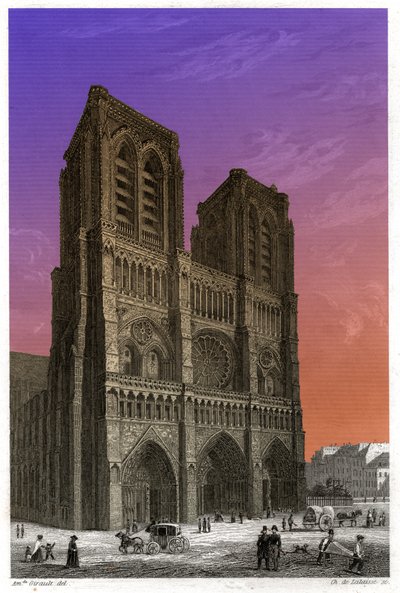 Notre-Dame de Paris katedrális. (metszet, kb. 1850) alkotó: French School