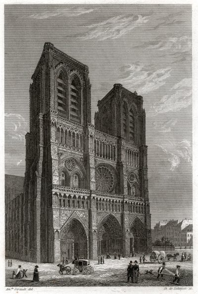 Notre-Dame de Paris katedrális. (metszet, kb. 1850) alkotó: French School