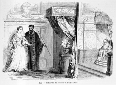 Catherine de Medici (1519-89) Nostradamusszal, a Magasin Pittoresque-ből, 1849 alkotó: French School