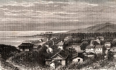 Cayenne – Commune en outre mer Guyane – metszet a „La France illustree: földrajz, történelem, statisztikai igazgatás” című könyvében, V.A. Maláta-barna. 1884 alkotó: French School