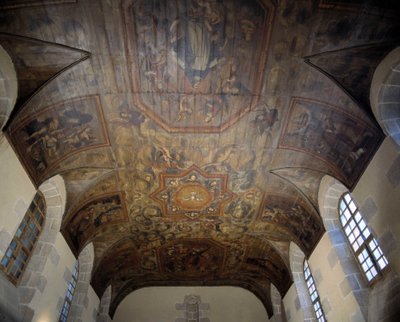 Az egykori domonkos kolostor (kórház) mennyezete (1664). 17. századi festészet. Dinan, Cotes d