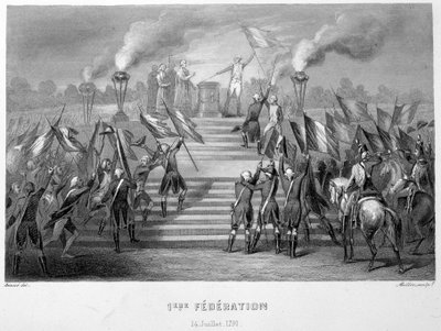 1790. július 14-én a Champs-de-Mars-i Haza Oltárán az I. Országos Szövetség megünneplése, a Bastille elfoglalásának 1. évfordulója alkalmából – a „Fasttes de Gardes nationales de France”-ban” alkotó: French School