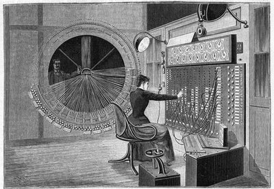 A Theatrophone Központi Irodája (házimozi meghallgatások) Párizsban 1892-ben. alkotó: French School