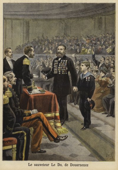 Ünnepség Le Du úr, a Bretagne-i Douarnenezből származó megmentő tiszteletére, 1897 alkotó: French School