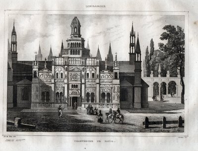 Certosa di Pavia - Pavia Chartreuse - Metszet a „festői Olaszországból”, M. de Norvins, Ch. Nodier 1834-1836. alkotó: French School