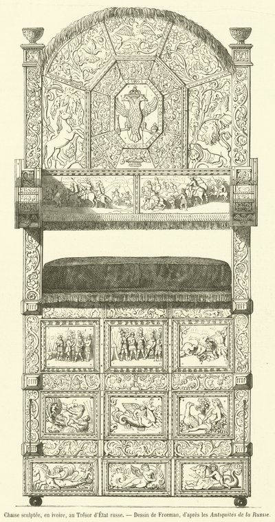 Faragott szék, elefántcsontban, az Orosz Államkincstárnál (metszet) alkotó: French School