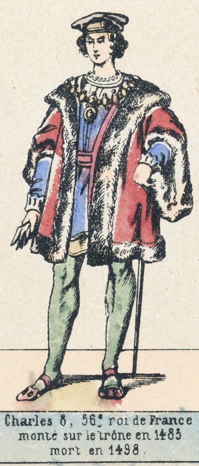 8. Károly, Franciaország 56. királya, 1483-ban lépett trónra, 1498-ban halt meg (színes metszet) alkotó: French School
