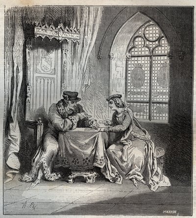 VI. Károly (1380-1422) és Odette de Champdivers – VI. Károly francia király, Jó Aime Károly néven, majd Folk Károly (1368-1422) szeretőjével Odinette (Odette) de Champdivers (körülbelül 1390-1425 körül) kártyametszet a „Paris a t alkotó: French School