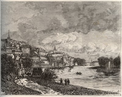 Chateau-Gontier (Chateau Gontier) - Mayenne a Pays de la Loire régióban - metszet a „La France illustrée: földrajz, történelem, közigazgatásistatisztikák” című könyvében, V.-A. Malátabarna. 1884 alkotó: French School