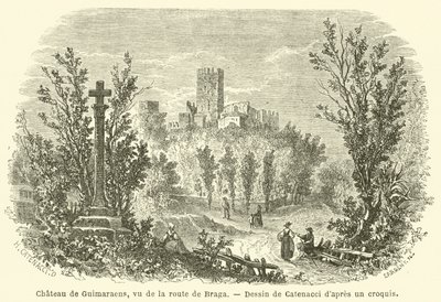 Chateau de Guimaraens, a Braga felé vezető út felől nézve (metszet) alkotó: French School