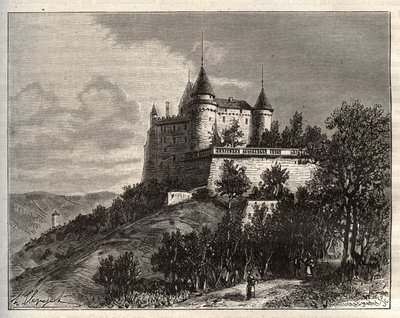 Chateau de Mercues - Cahors - metszet „La France illustree: földrajz, történelem, statisztikai igazgatás” V.A. Maláta-barna. 1884 alkotó: French School