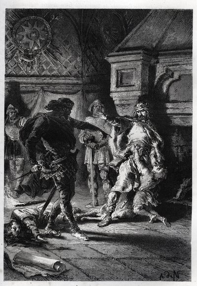 I. Childebert (c498-558) testvérei örököseinek meggyilkolásakor en 526 - Childebert I hagyta, hogy Clotaire (Clothaire) lemészárolja testvérük, Clodomir, Orléans királyának gyermekeit, akinek államaiban osztoznak, 526 - metszet a „” L