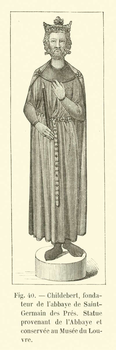 Childebert, a Saint-Germain des Pres-i apátság alapítója, az apátság szobra, amelyet a Louvre Múzeum őrzött alkotó: French School
