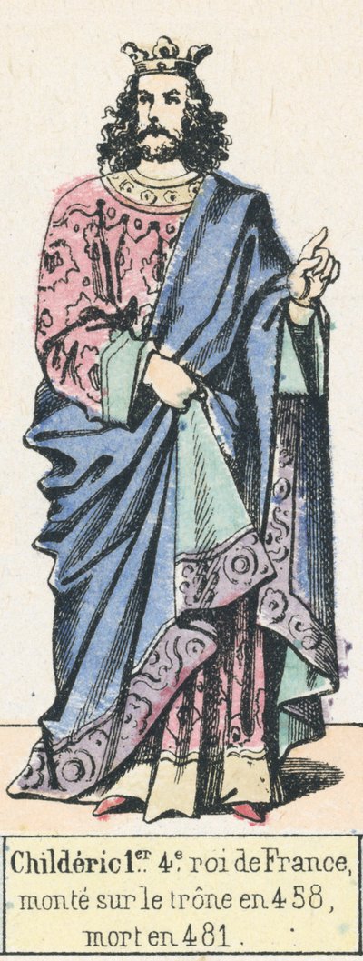 Childeric 1., 4. francia király, 458-ban lépett trónra, 481-ben halt meg (színes metszet) alkotó: French School