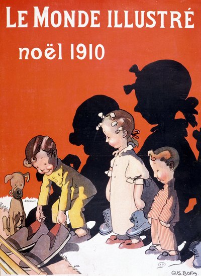 Gyerekek, akik ledobják cipőjüket a kandalló előtt a Mikulásnak – a Le Monde Ilustréban” alkotó: French School