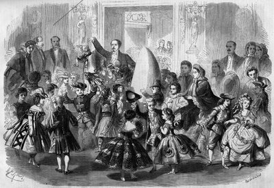A Gyermekbál Eugene Louis Napoleon (1856-1879), III. Napóleon fia tiszteletére ad. Párizs, 1861. április 3. Imperial herceg (középen) csalódott Pierrot-ként. Metszet a „” Le Monde Illustré”” 210. számában, 1861. április 20. alkotó: French School