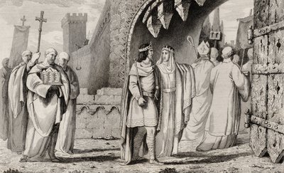 I. Chilperic (539-84) vallási körmenetben, Colart „Histoire de France” című művéből, 1840 körül megjelent alkotó: French School