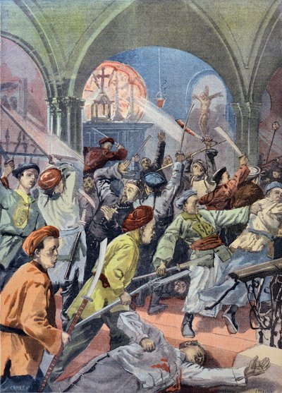 Kínai keresztényeket mészároltak le Mukdenben a boxerek, a Le Petit Journal, 1900. augusztus alkotó: French School