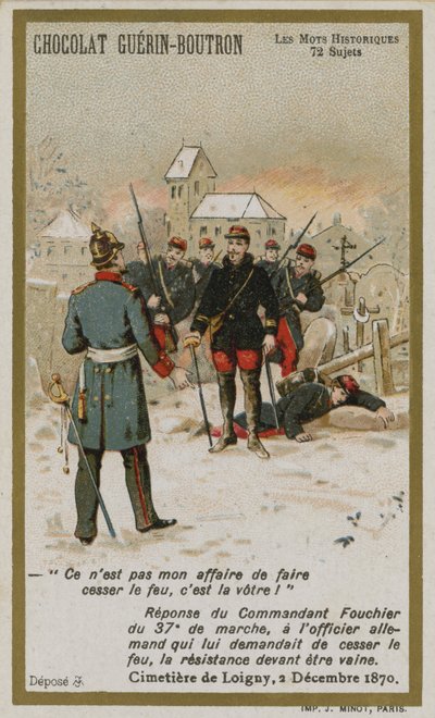 Csokoládé Guerin-Boutron kereskedelmi kártya, Historic Words sorozat (chromolitho) alkotó: French School