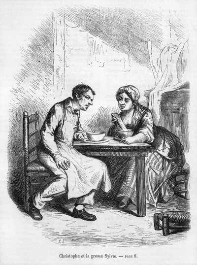 Christophe és a kövér Sylvie, illusztráció Honore de Balzac (1799-1850) „Le Pere Goriot” című művéből alkotó: French School