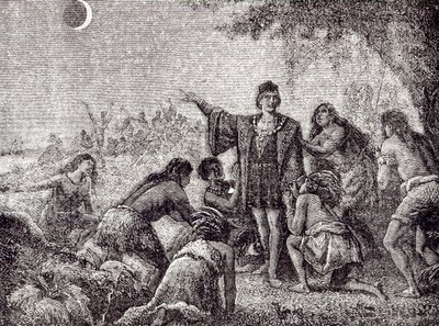 Kolumbusz Kristóf holdfogyatkozást jósolt Jamaica lakóinak 1504-ben alkotó: French School