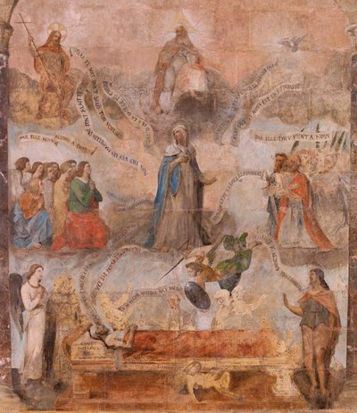 templom (Keresztelő Szent János templom). Belső. Saint-Fursy kápolna. Falfestmények. Mária dicsőítése (a jó halál néven ismert freskó). Kezdje a 17. századot. alkotó: French School