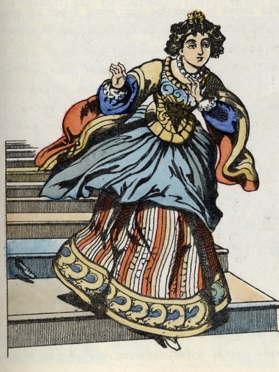 Hamupipőke a bál elől menekül, megjelenik az üvegcipője. Illusztráció Charles Perrault „Hamupipőke vagy La petite slipper de verre” című meséjéről alkotó: French School