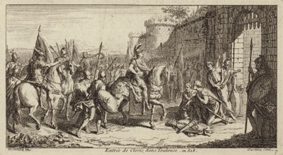 I. Clovis, a frankok királya, belép Toulouse-ba, miután legyőzte a vizigótokat, 508 alkotó: French School