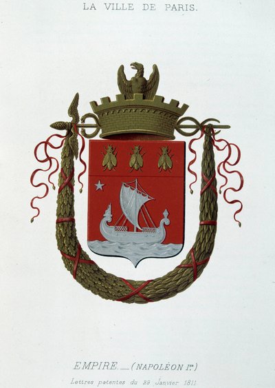 Párizs városának címere: Birodalom (I. Napóleon) – 1811. január 29-i szabadalmi levél – „Armorial National de France”-ban, H. Traversier, Párizs alkotó: French School