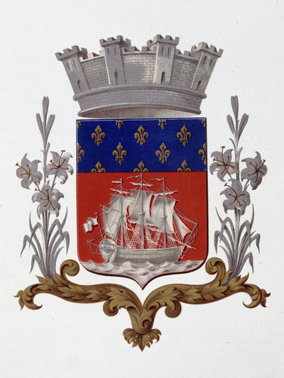 Párizs városának címere: Jogdíj (XVIII. Lajos és X. Károly) – 1917. december 20-i szabadalmi levelek – „"Armorial National de France"-ban, H. Traversier, Párizs alkotó: French School