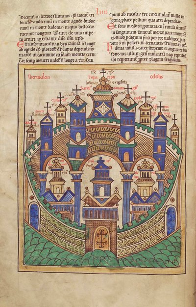 Tőkehal. Guelf. 1 Gud. lat. 43v, Mennyei Jeruzsálem terve, Liber Floridusból, Lambert de Saint-Omer c.1120 alkotó: French School