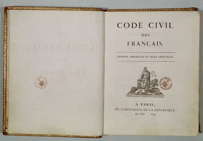 Polgári Törvénykönyv, a címlapon megnyitva, 1804 alkotó: French School