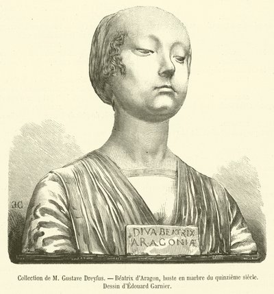 M Gustave Dreyfus, Aragóniai Beatrix gyűjteménye, márvány mellszobra a 15. századból (metszet) alkotó: French School