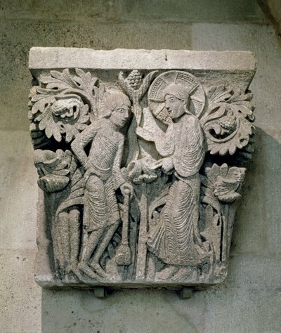 Krisztust és Kisebb Jakabot ábrázoló oszlopfő, 1125-30 körül (mészkő) alkotó: French School