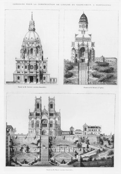Pályázat a montmartre-i Sacré-Coeur-bazilika építésére, Monsieur Crépinet, Monsieur Moyaux és Monsieur Magne tervei, 1875 alkotó: French School