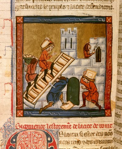 Róma építése. A „Histoire ancienne à la Cesar” kézirat miniatúrája, amelyet 1260-1270 körül írt IV. Roger, Lille Chatelain (1208-1230) udvarának tisztviselője. Dijon, München alkotó: French School