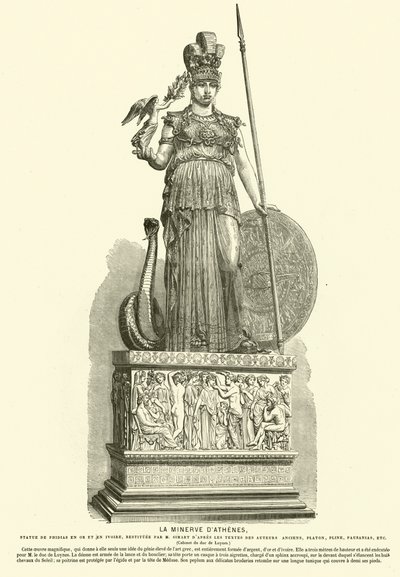 Az ókori görög szobrász, Phidias monumentális szobra, Athéné Parthenosz másolata (metszet) alkotó: French School