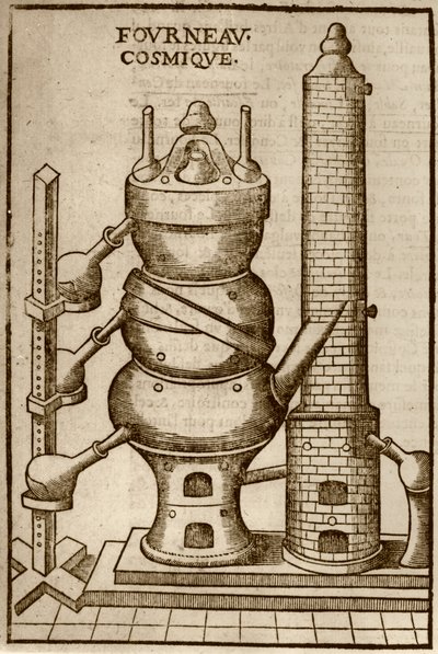 Kozmikus sütő, Annibal Barlet La Theotechnie Ergocosmique című művéből (1653), a 19. század végén megjelent mágiatörténetben illusztrálva alkotó: French School