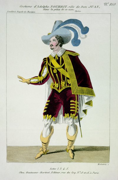 Adolphe Nourrit (1802-39) jelmeze Don Giovanni szerepében az ilyen nevű operában, a Maleuvre gravírozása, a Hautecoeur-Martinet nyomtatása alkotó: French School