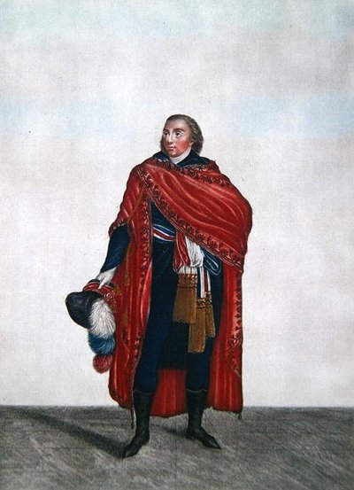 A népképviselet jelmeze a Directoire-korszakban, 1797 körül (színes metszet) alkotó: French School