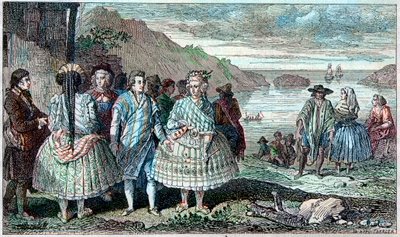 La Conception (Chile) lakóinak jelmezei - Atlas du Voyage de La Perouse (Laperouse) a világ körül 1785-1788 között, Párizs 1797. alkotó: French School