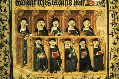 Cott Dom A XVII f.74v Apácák egy kórusban, VI. Henrik zsoltárából, Párizs alkotó: French School