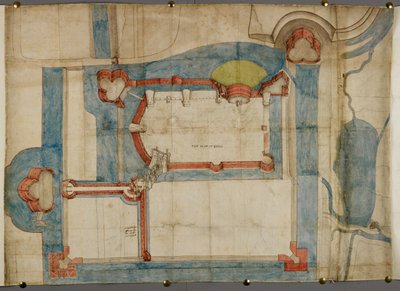Cotton Augustus I ii 52, A Guînes-kastély színes terve 1540 körül (pergamen) alkotó: French School