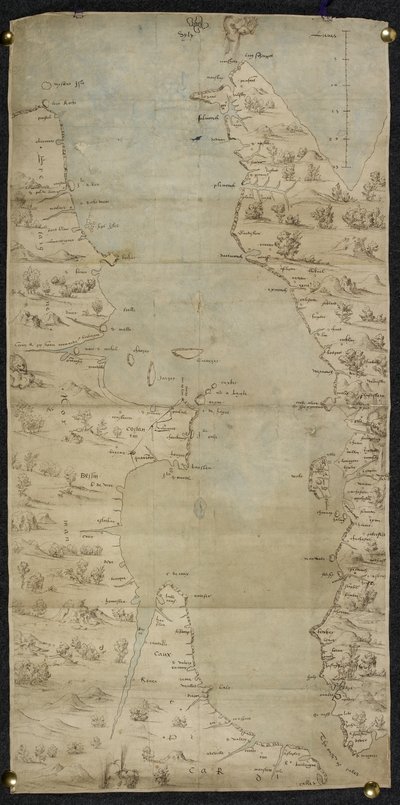 Cotton Augustus I ii f.65 A La Manche csatorna térképe (az angol déli part és a francia északi part) Jean Rotz alkotó: French School